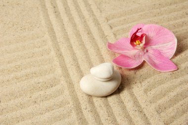 Zen Bahçesi komisyon kum ve yuvarlak taşlar ile yakın çekim