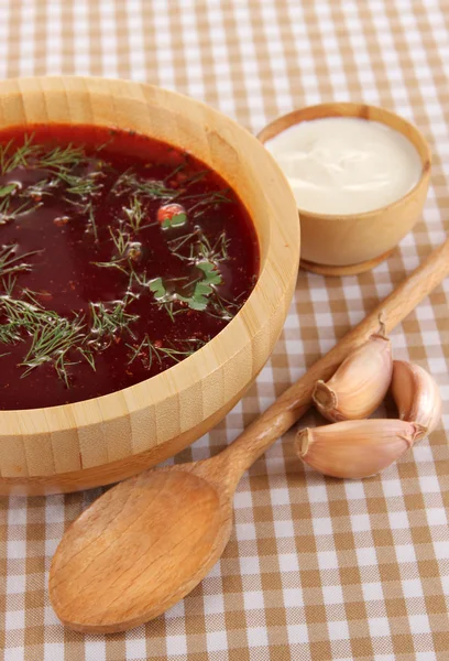 Borsch delicioso em close-up de mesa — Fotografia de Stock