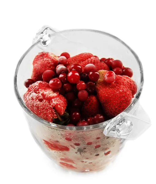 Frozen berries in bucket of ice isolated on white — Stock Photo, Image