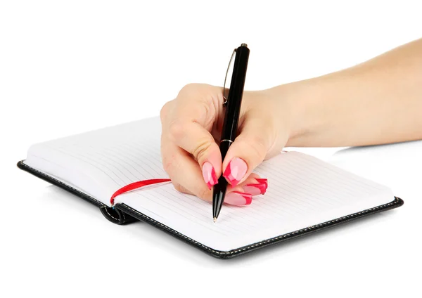 Firma manual en cuaderno, aislado en blanco — Foto de Stock