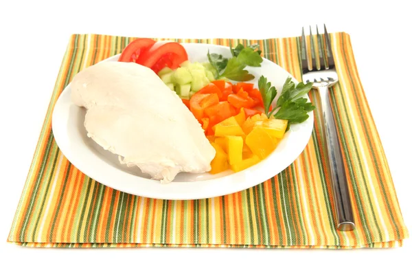 Boiled chicken breast on plate with vegetables close up — Stock Photo, Image