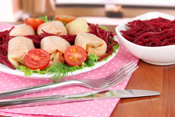 Stuffed cabbage rolls on table at home — Zdjęcie stockowe