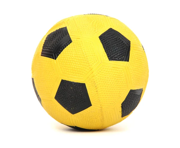 Çocuk sarı futbol topu, üzerinde beyaz izole — Stok fotoğraf