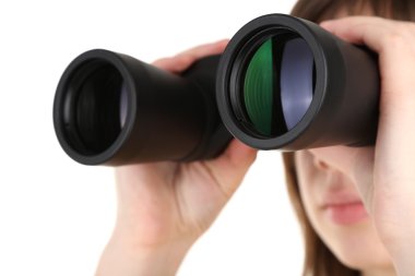 beyaz izole ellerinde siyah modern dürbün