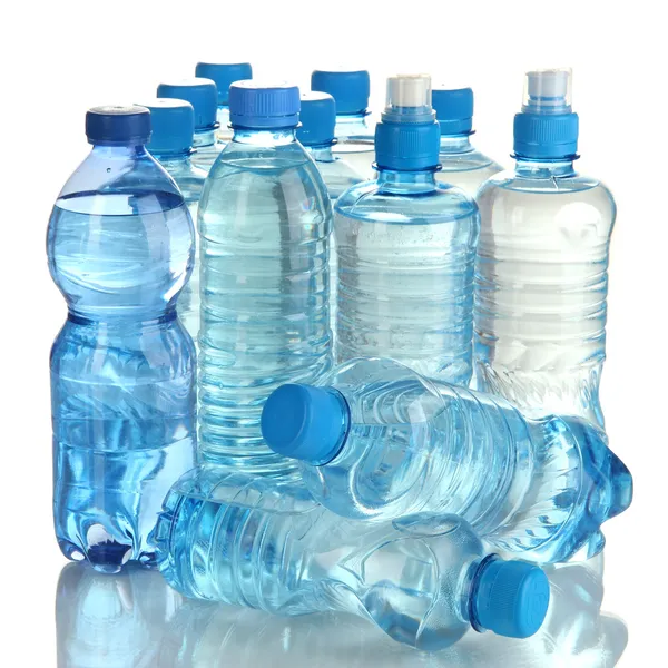 Different water bottles isolated on white — Stock Photo, Image