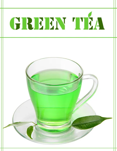 Transparent cup of green tea, isolated on white — Stock Photo, Image