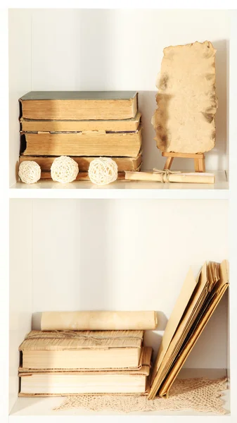 Books on white shelves — Stock Photo, Image