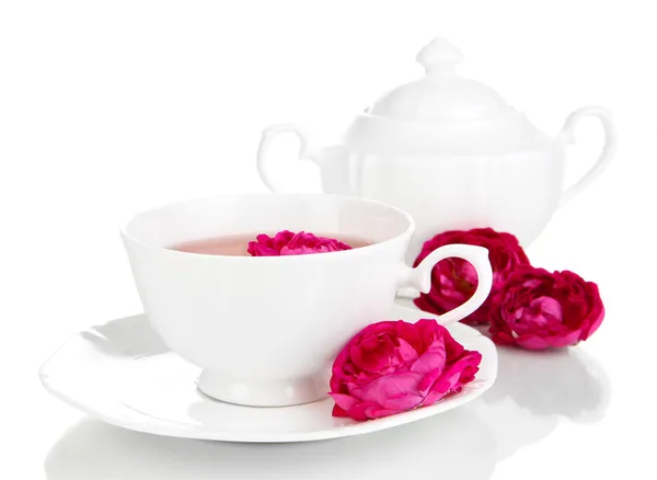 Té rosa aislado en blanco —  Fotos de Stock