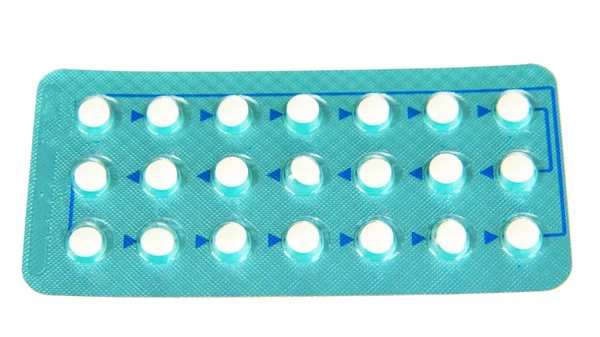 Tabletki hormonalne na białym tle — Zdjęcie stockowe