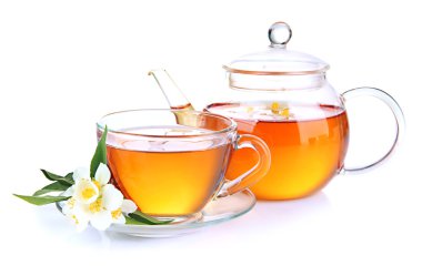 Yasemin, üzerinde beyaz izole ile çay