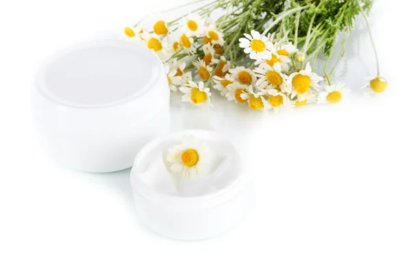 Cream with chamomile isolated on white — Stock Photo, Image