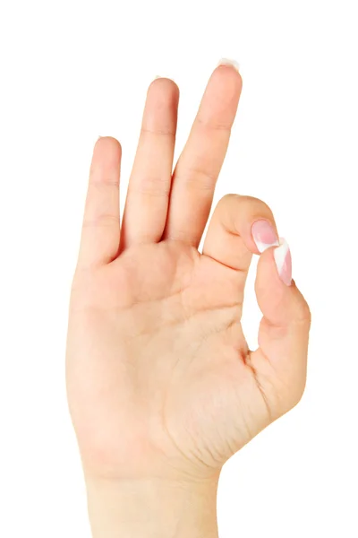 Написание алфавита на американском языке знаков (ASL). Буква F — стоковое фото