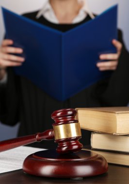 Judge read verdict on purple background clipart
