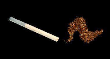 Tobacco and hand-rolled cigarette, isolated on black clipart