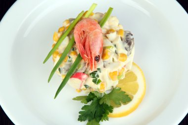 küçük bir kısmı büyük tabakta yemek yakın çekim