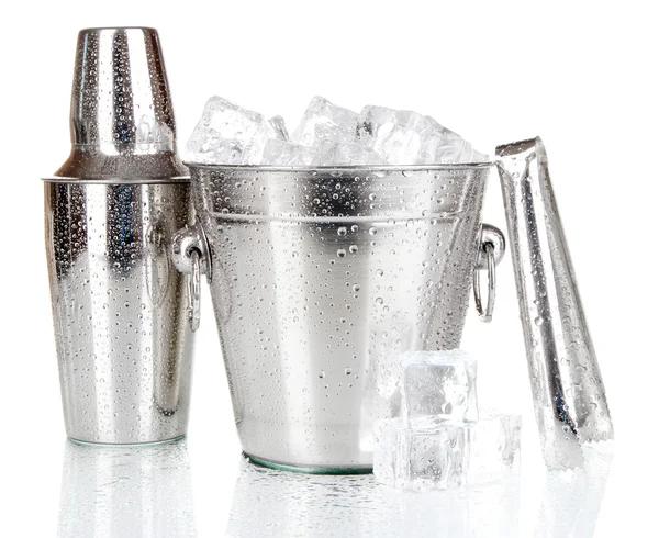 Eiskübel und Shaker aus Metall isoliert auf weiß — Stockfoto