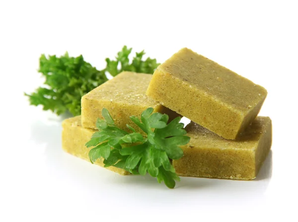 Bouillon cubes with parsley, isolated on white — Stock Photo, Image