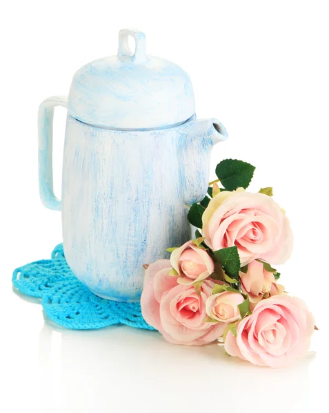 Antique white teapot isolated on white — Stock Photo, Image