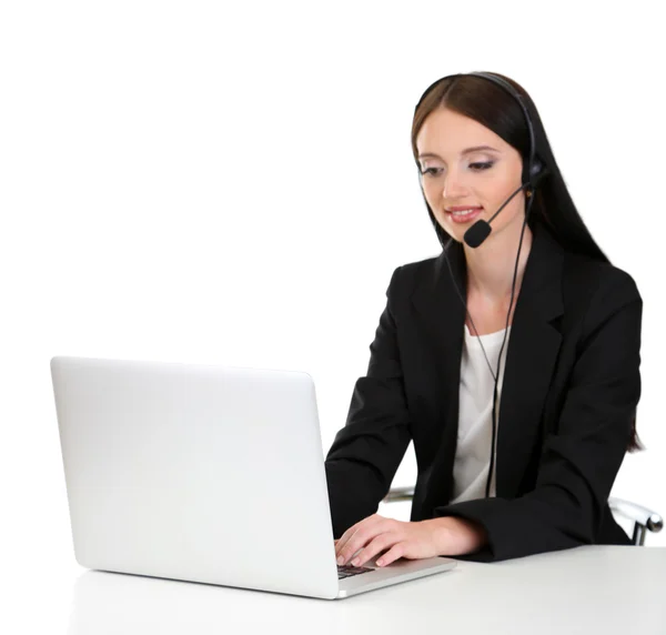 Operador de call center no trabalho, isolado em branco — Fotografia de Stock