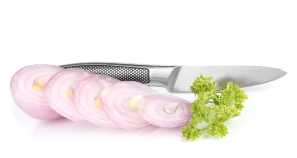 Onion cut with rings isolated on white — Stock Photo, Image