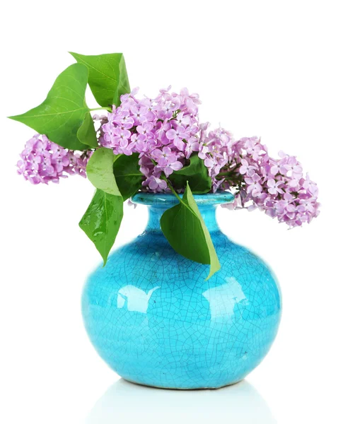 Beautiful lilac flowers in vase, isolated on white — Stock Photo, Image
