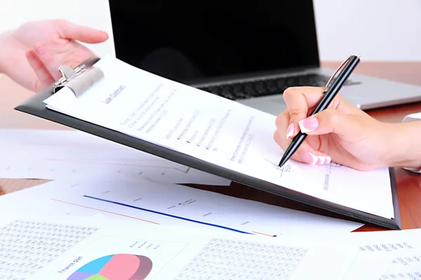 Close up of business hands during teamwork — Stock Photo, Image