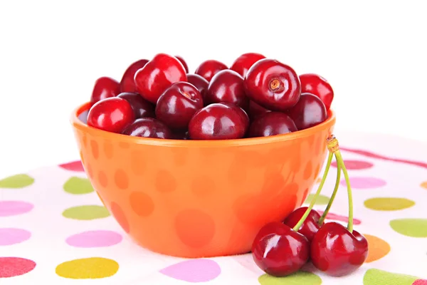 Cherry berries in bowl isolated on white — Stock Photo, Image
