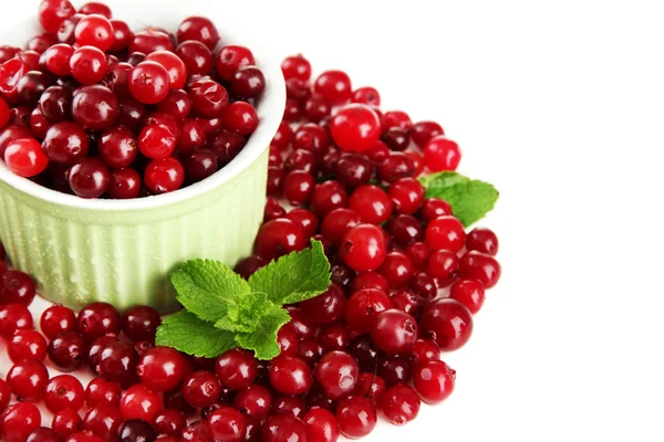 Olgun kırmızı cranberries Whit üzerinde izole kase, — Stok fotoğraf