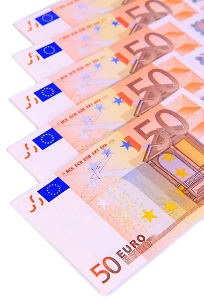 Banknoty euro wyodrębnione na białym tle — Zdjęcie stockowe