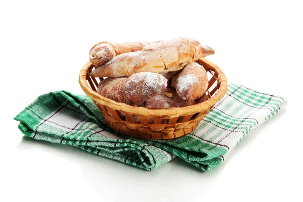 Taste croissants in basket isolated on whit — Stock Photo, Image