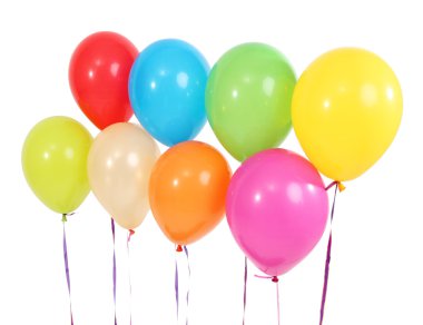 birçok parlak balon üzerinde beyaz izole