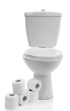 tuvalet kağıdı, üzerinde beyaz izole bir beyaz tuvalet kase