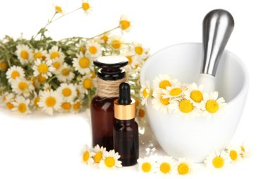 esans ve papatya çiçekleri beyaz izole harcı