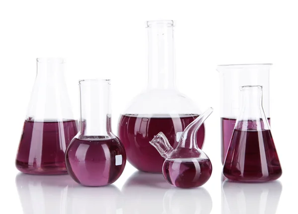 Test-buizen met paarse vloeistof geïsoleerd op wit — Stockfoto