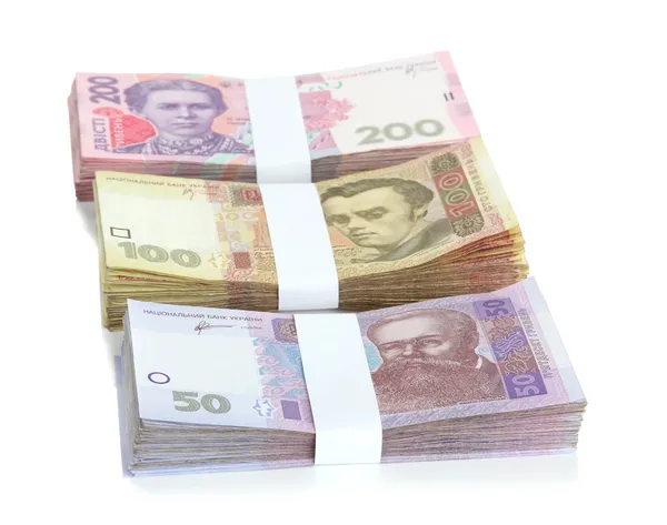 Kupie ukraińskich pieniędzy, na białym tle — Zdjęcie stockowe
