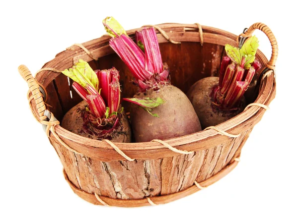 Young beets on basket isolated on white — Stock Photo, Image