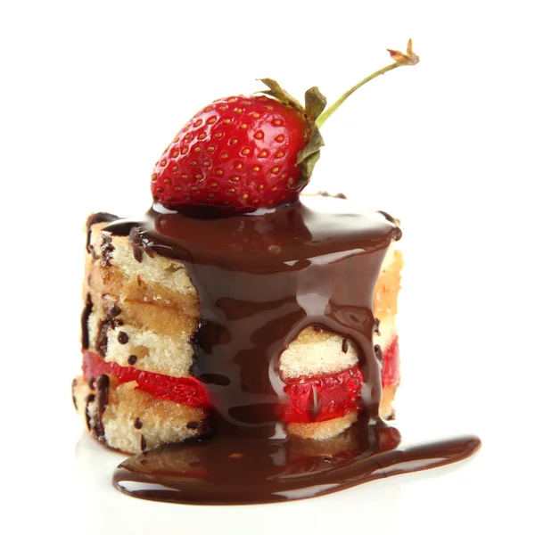 Lezzetli bisküvi kek çikolata ve beyaz izole berry — Stok fotoğraf