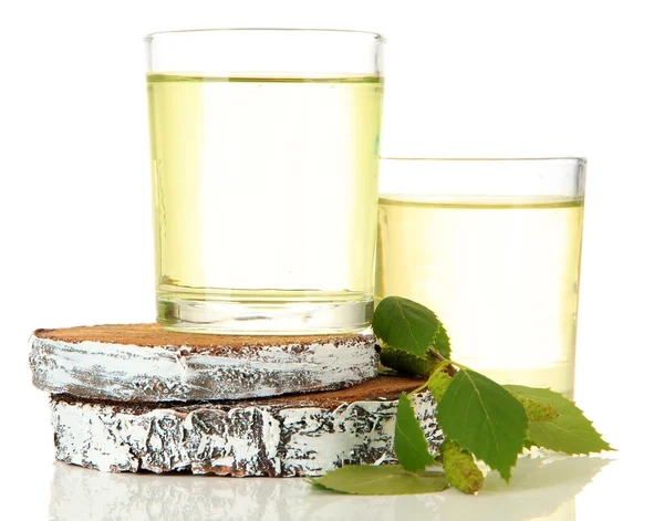 Glasses of birch sap, isolated on white — Stock Image Glasses of birch sap, isolated on white Stock Image