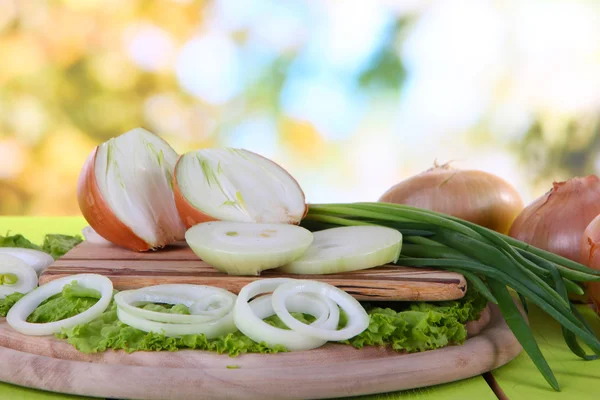 Composition with herbs and onions on nature background — Stock Photo, Image