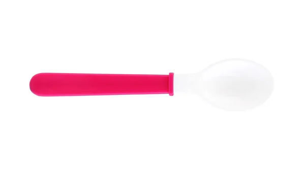 흰색 절연 베이비 푸드에 대 한 핑크 스푼 — 스톡 사진