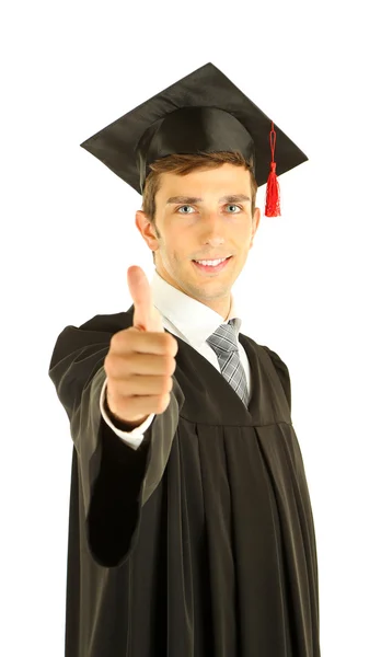 Young graduation man, isolated on white — Stock Photo, Image