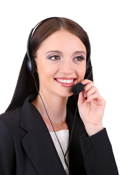 Call center exploitant, geïsoleerd op wit — Stockfoto