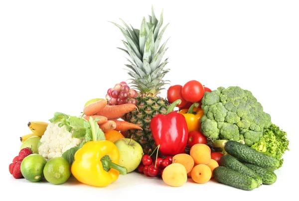 Surtido de frutas y verduras frescas, aisladas en blanco —  Fotos de Stock