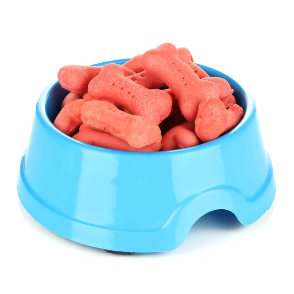 Dry dog treats in bowl isolated on white — Stock Photo, Image
