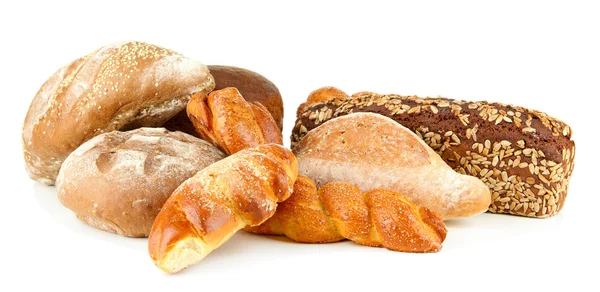 パン、ロールパン、白で隔離されるコンポジション — ストック写真