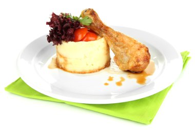 küçük bir kısmı büyük plaka üzerinde beyaz izole gıda