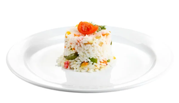 Delicious risotto with vegetables, isolated on white — Stock Photo, Image