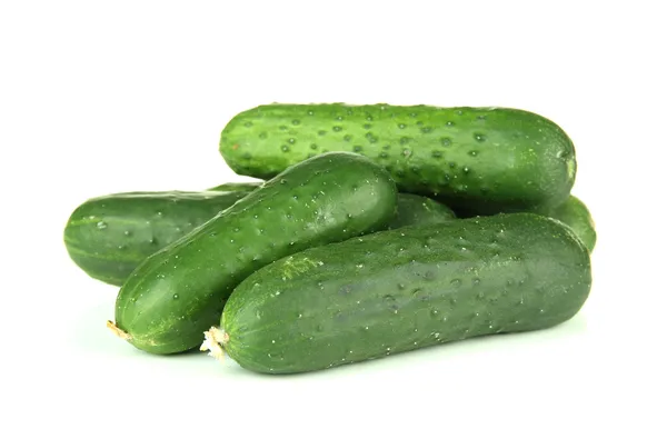 Tasty green cucumbers, isolated on white — Stock Photo, Image