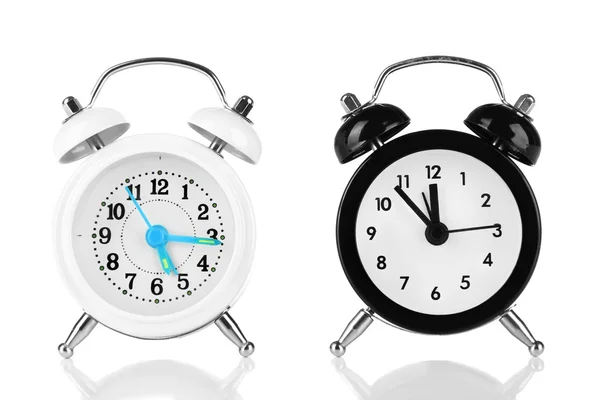 Two old style alarm clocks isolated on white — Stock Photo, Image