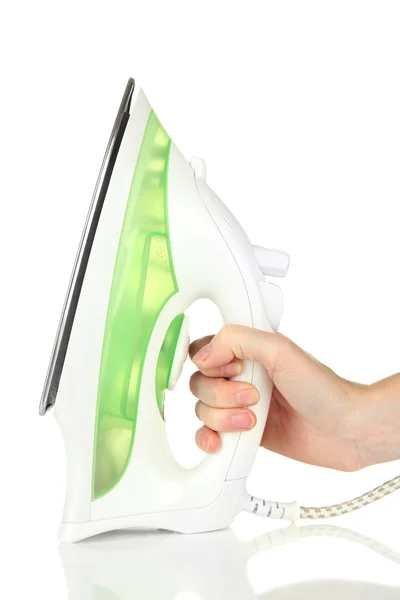 Steam iron in hand, isolated on white — Stock Photo, Image